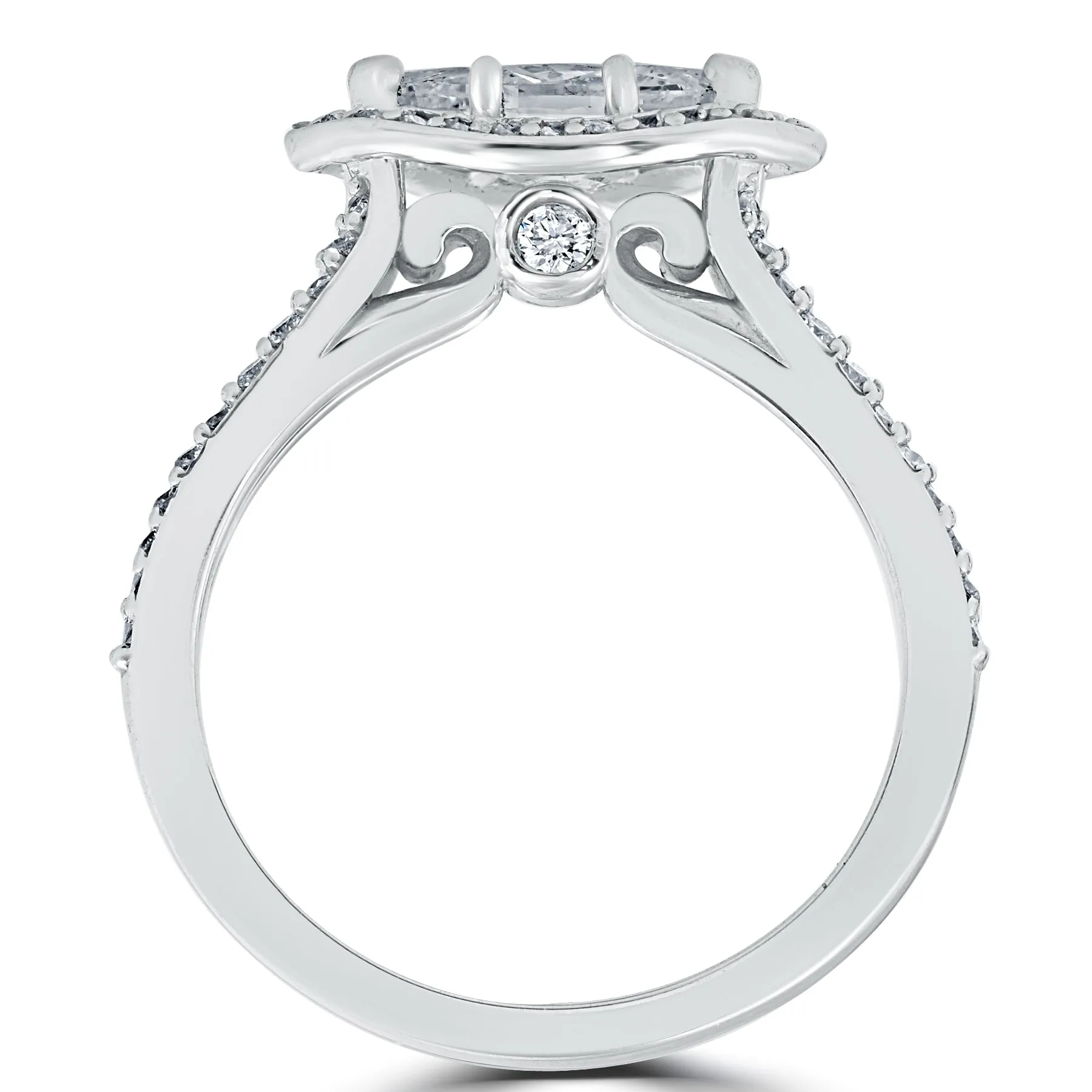 vintage halo sideways marquise diamond engagement ring, 1.5 ct, 14k white gold