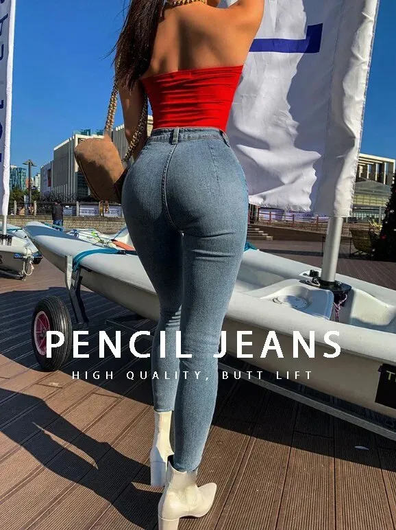 Vintage High Waist Skinny Trousers for Women with Sexy Push-Up Effect.