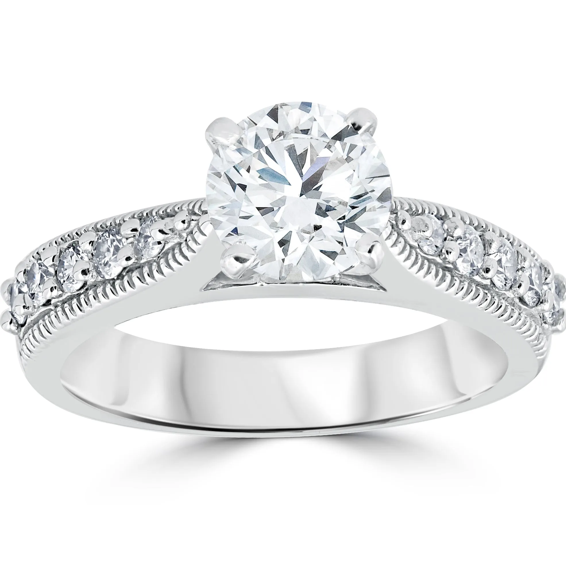 Vintage Round 1.875-carat Diamond Engagement Ring in 14k White Gold - Enhanced