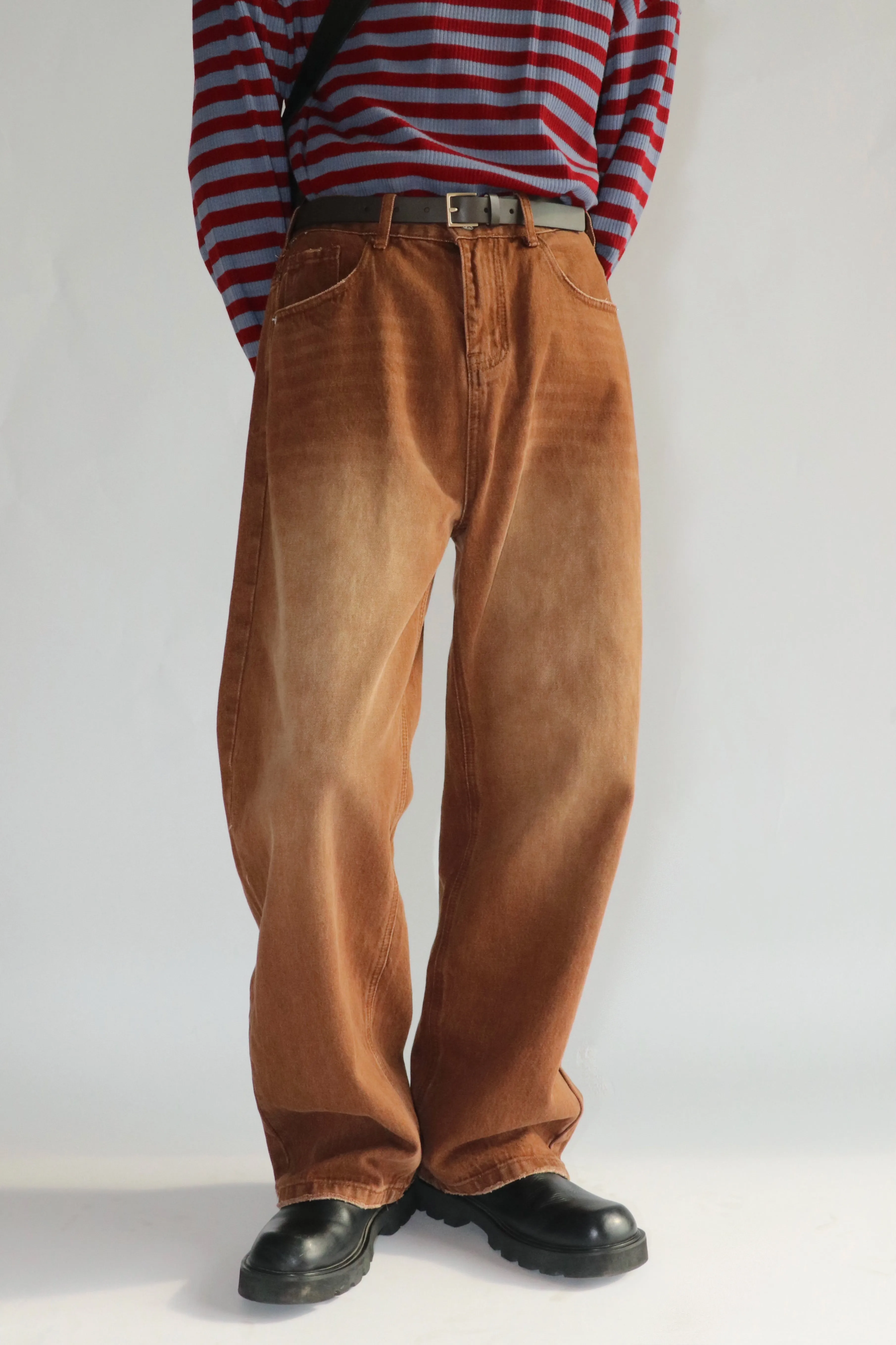 Washed Brown Straight Leg Jeans