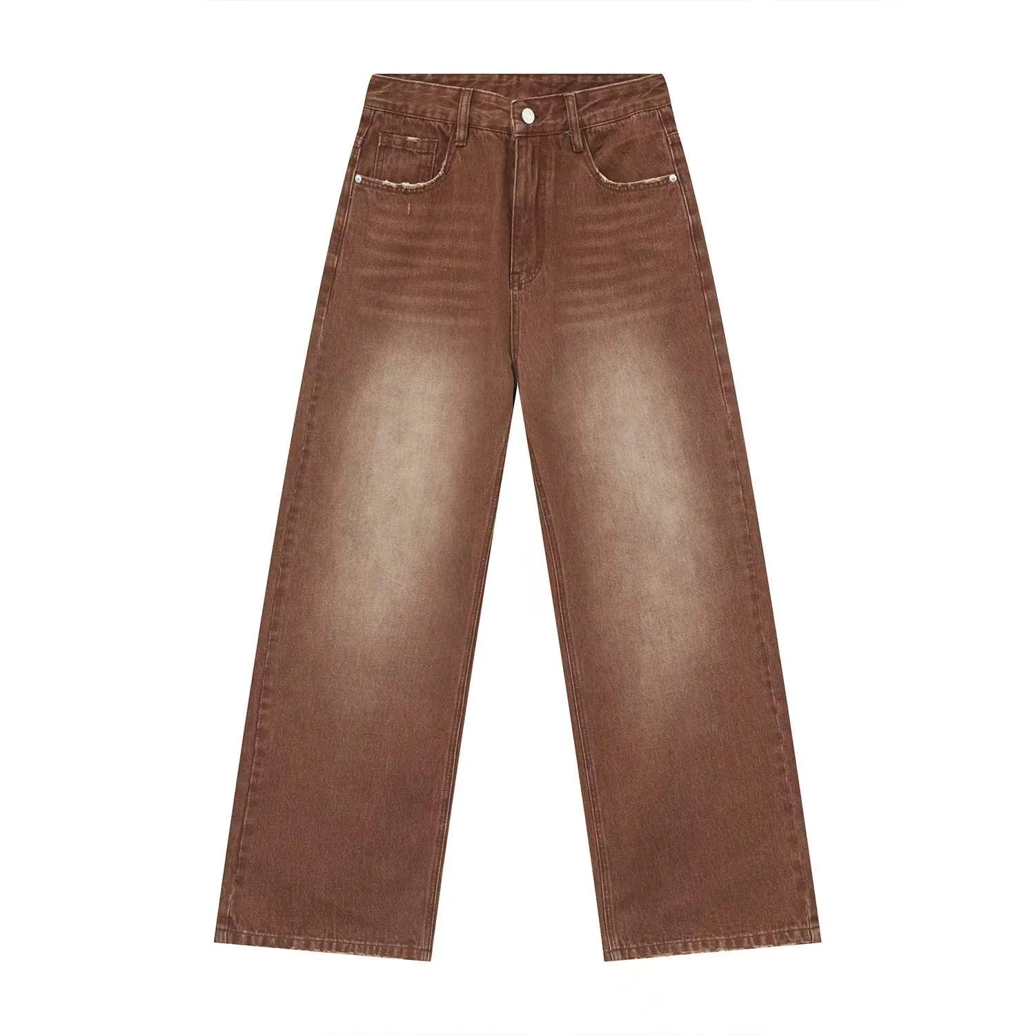 Washed Brown Straight Leg Jeans