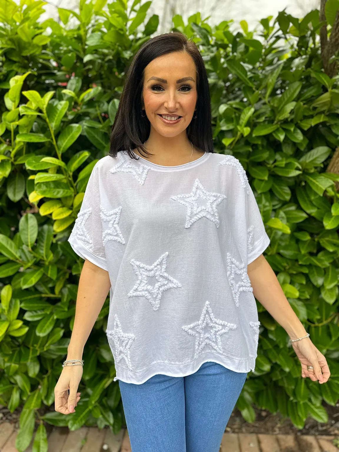 White Soft Star Round Neck Top Mia - Buy Now