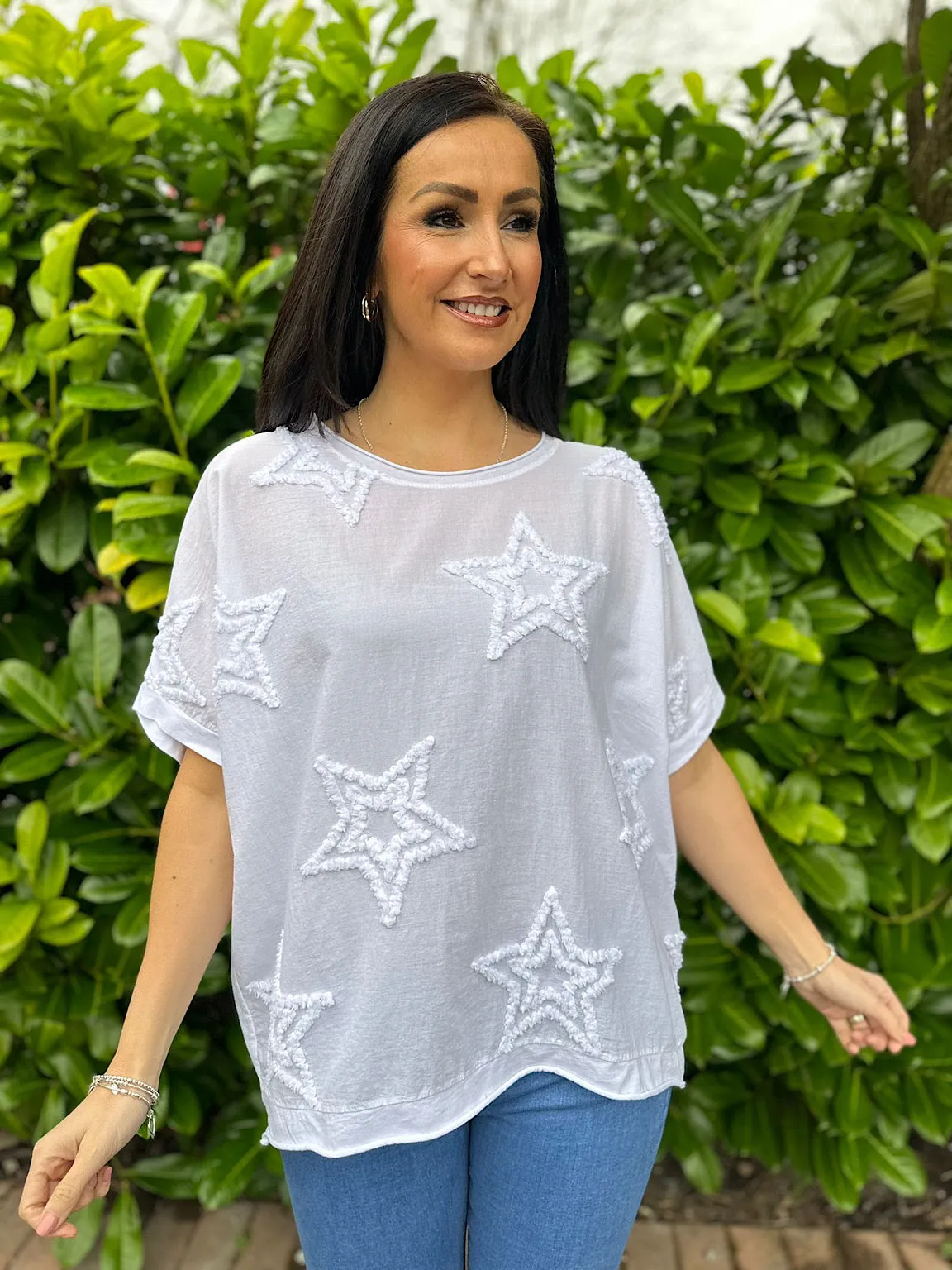 White Soft Star Round Neck Top Mia - Buy Now