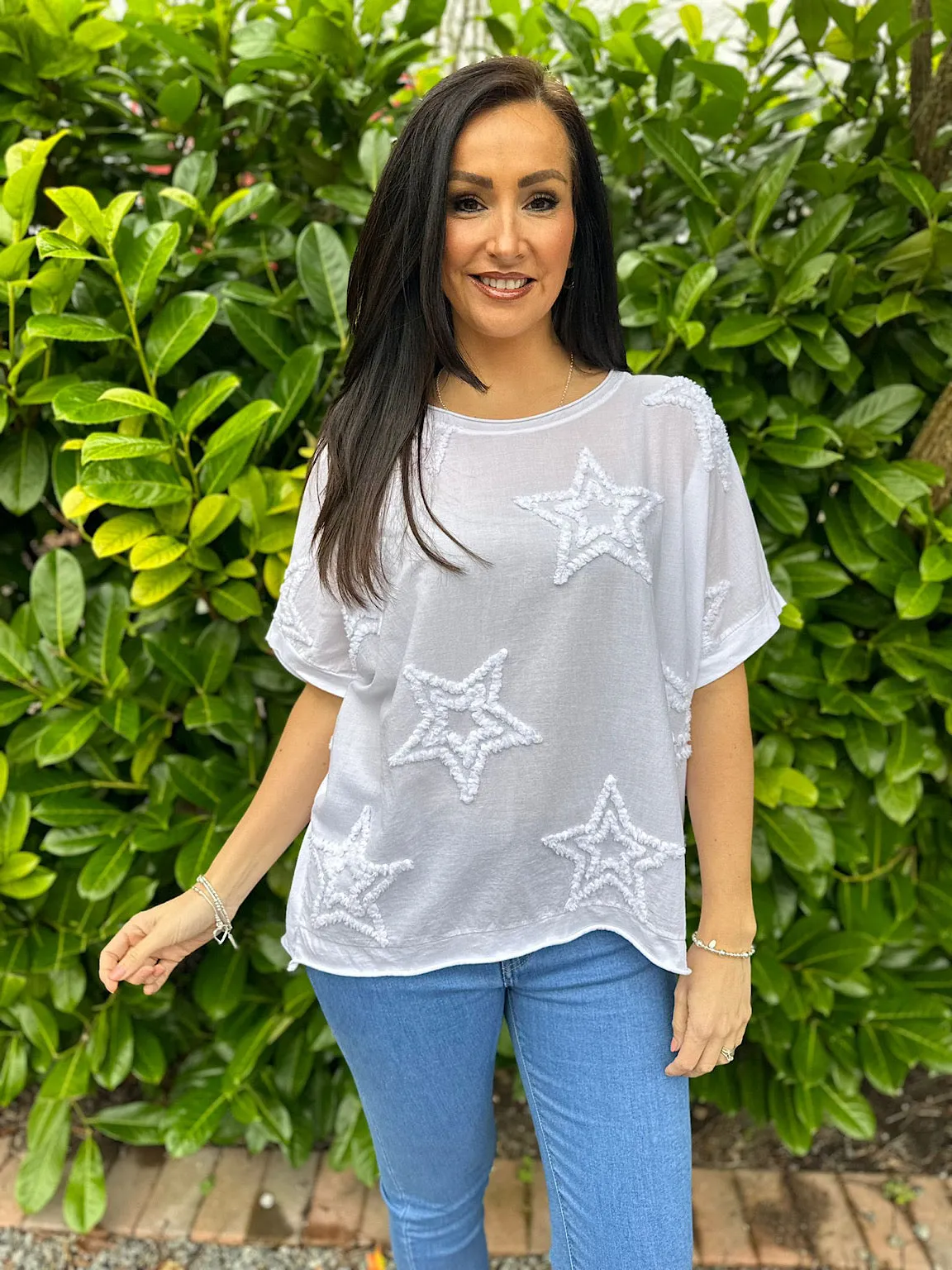 White Soft Star Round Neck Top Mia - Buy Now