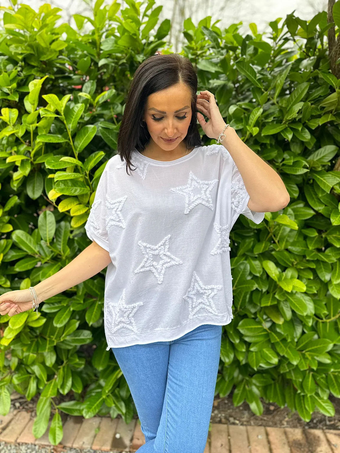 White Soft Star Round Neck Top Mia - Buy Now