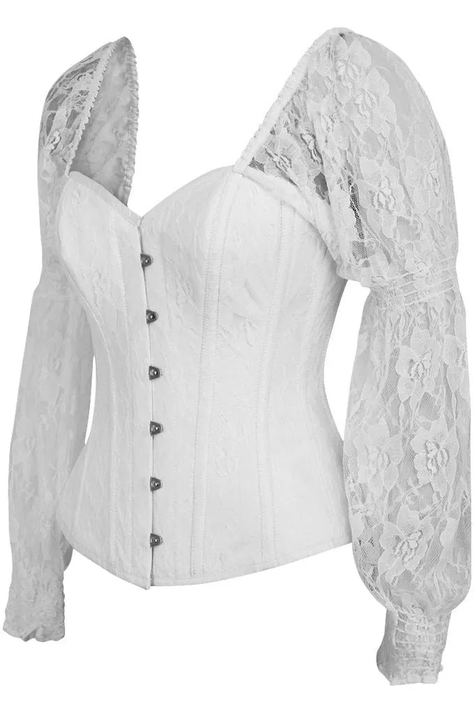 White Steel Boned Corset with Lace Sleeves