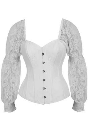 White Steel Boned Corset with Lace Sleeves