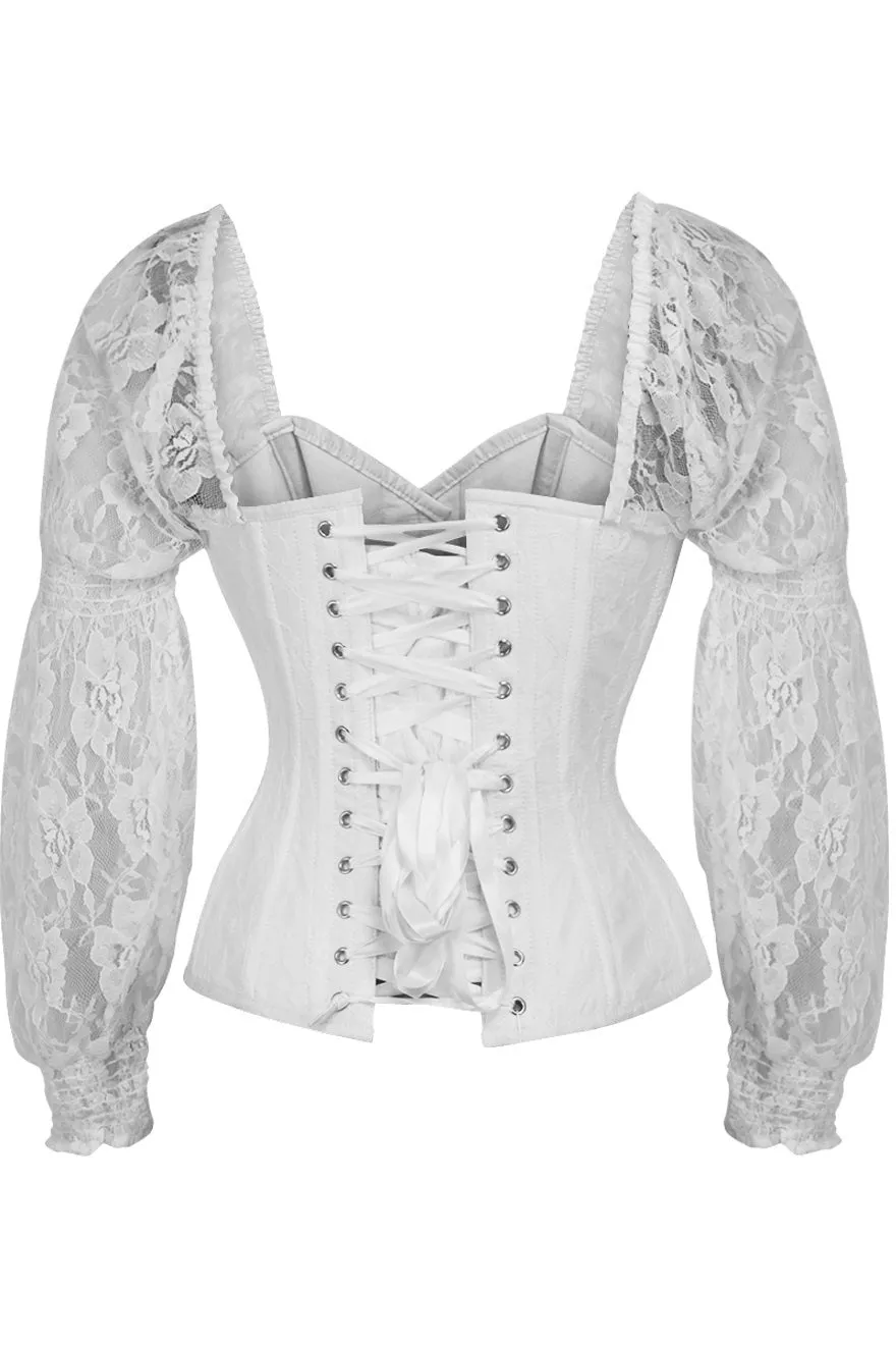 White Steel Boned Corset with Lace Sleeves