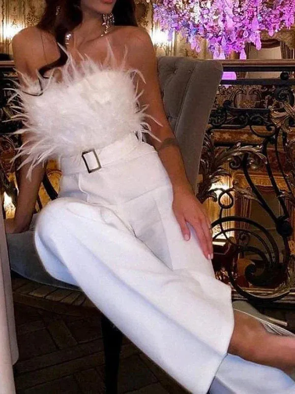 White Strapless Backless Jumpsuit for Women