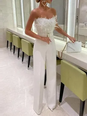 White Strapless Backless Jumpsuit for Women