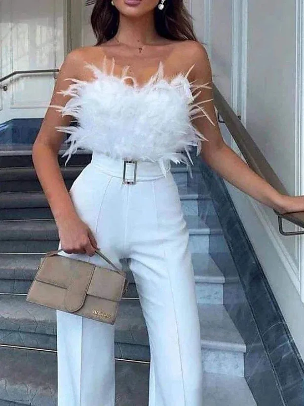 White Strapless Backless Jumpsuit for Women