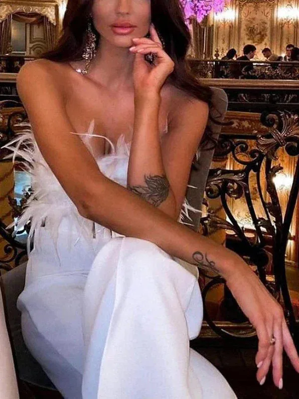 White Strapless Backless Jumpsuit for Women