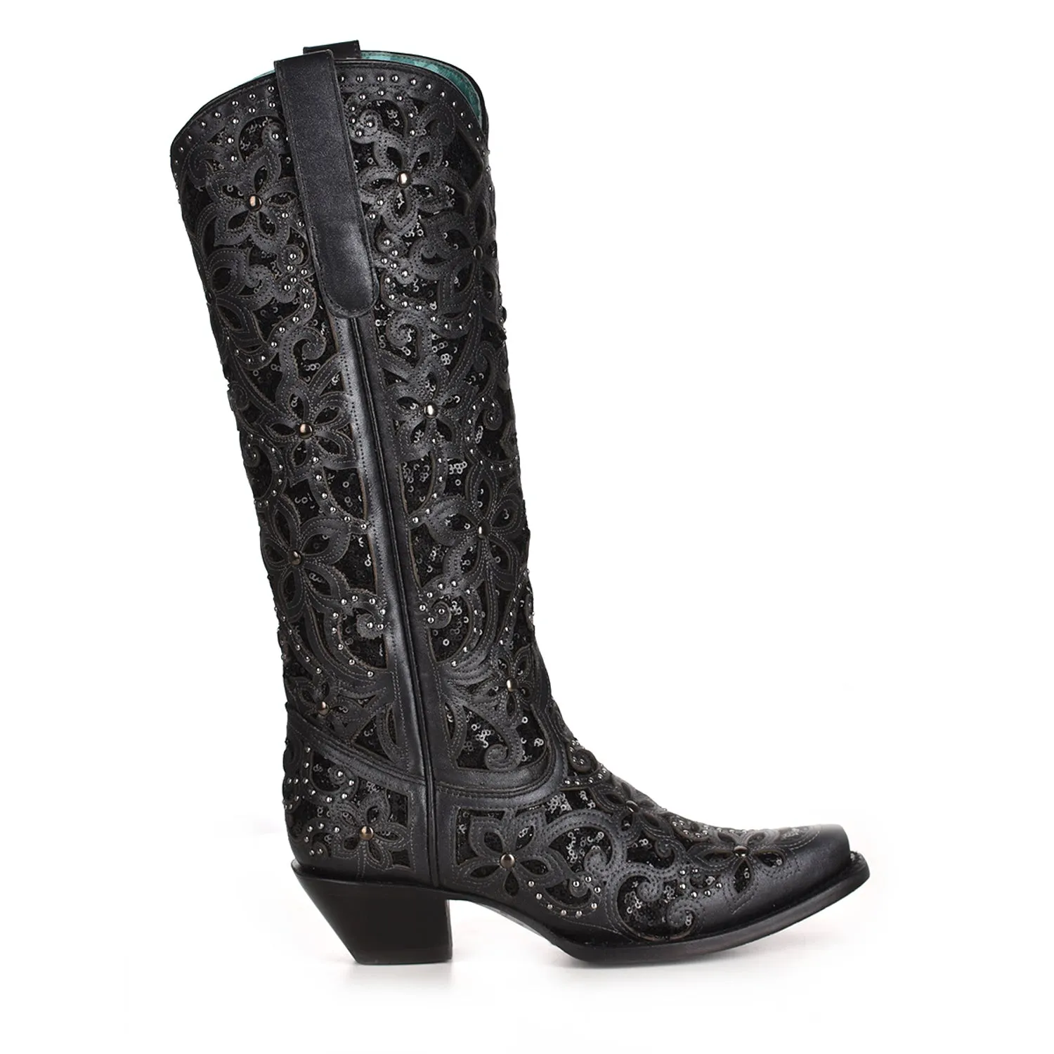 Womens Black Leather Full Inlay Cowboy Boots by Corral