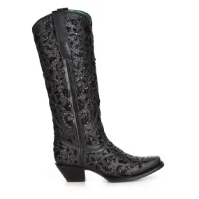 Womens Black Leather Full Inlay Cowboy Boots by Corral