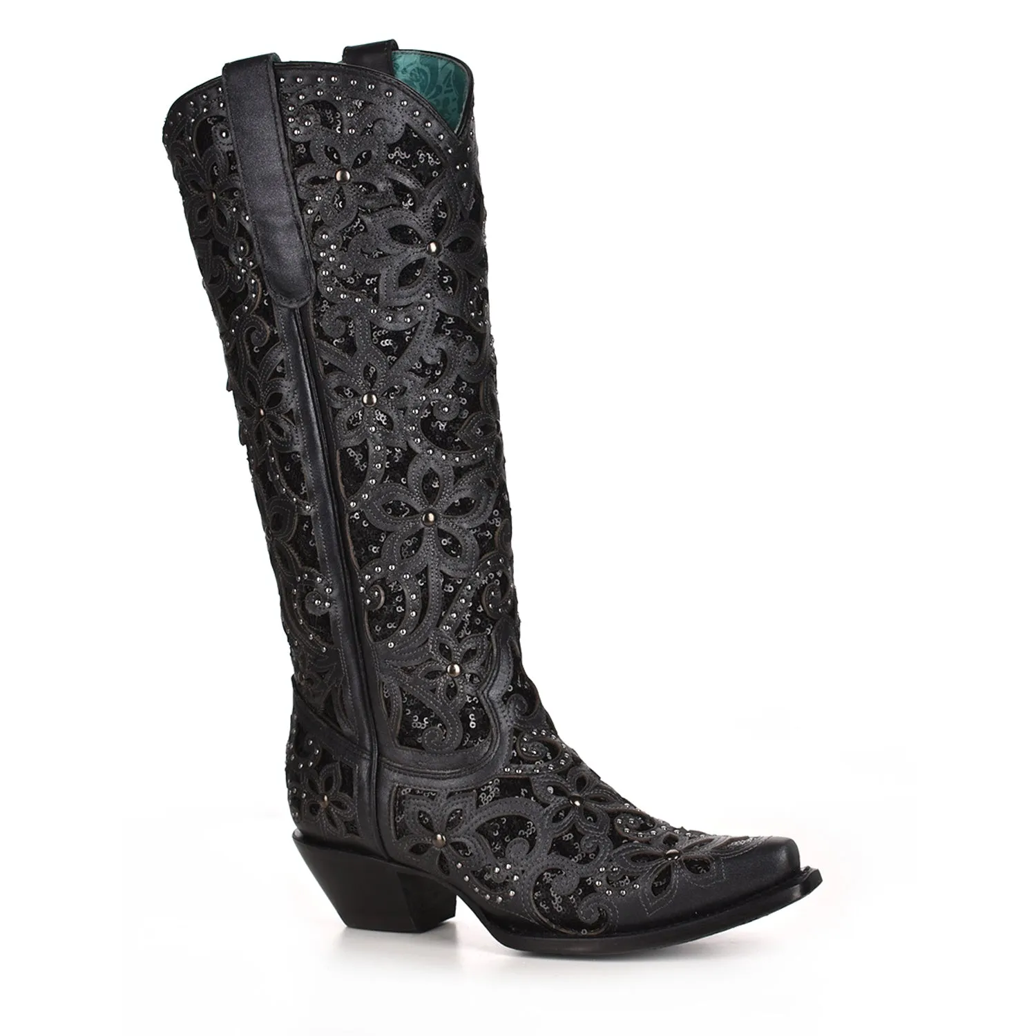 Womens Black Leather Full Inlay Cowboy Boots by Corral