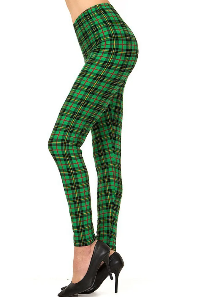 Women's plus size green wine plaid leggings - 3X, 5X, holiday pattern print.