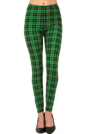 Women's plus size green wine plaid leggings - 3X, 5X, holiday pattern print.