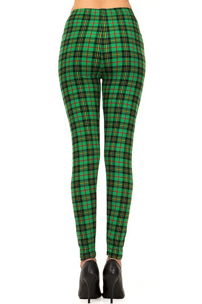 Women's plus size green wine plaid leggings - 3X, 5X, holiday pattern print.