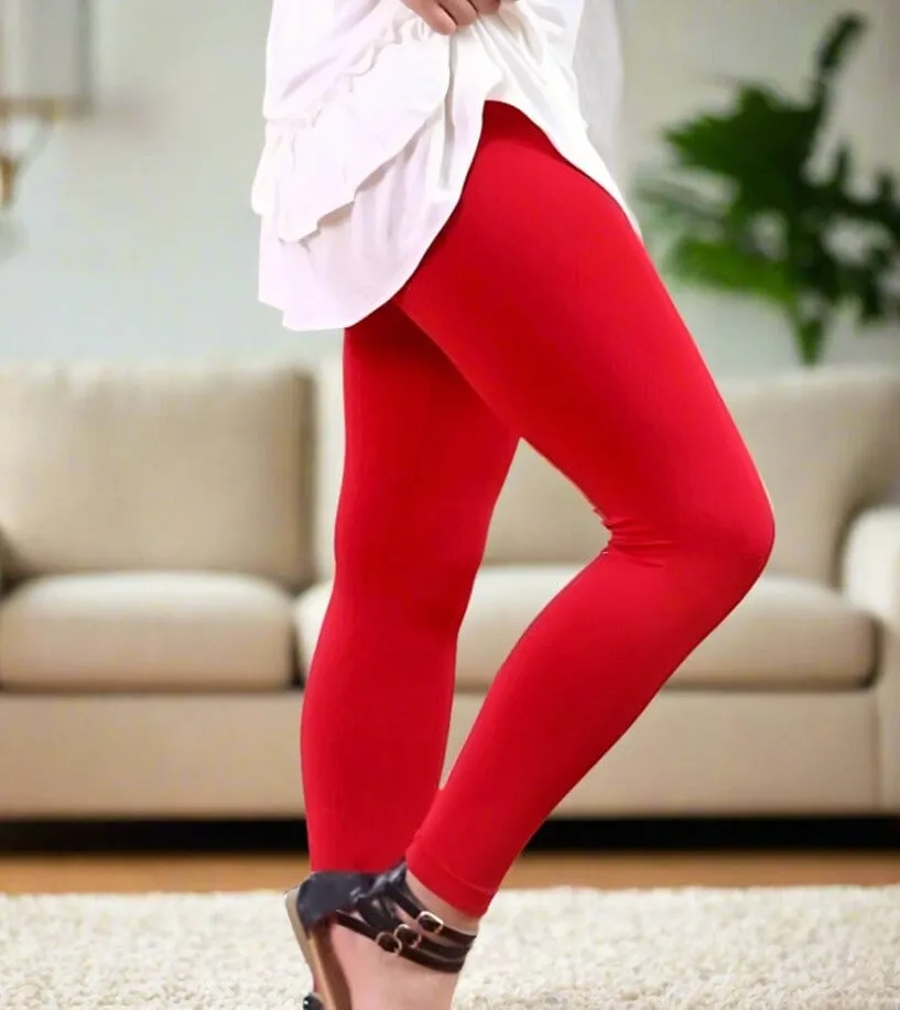 Women's Solid Red Leggings, Comfy Yoga Pants, Sizes 0-10, Non-Roll Waist - Shop Now!