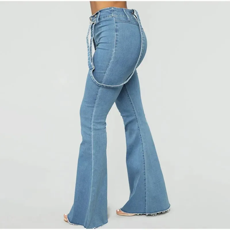 Women's Vintage High Waist Wide Leg Denim Suspender Pants