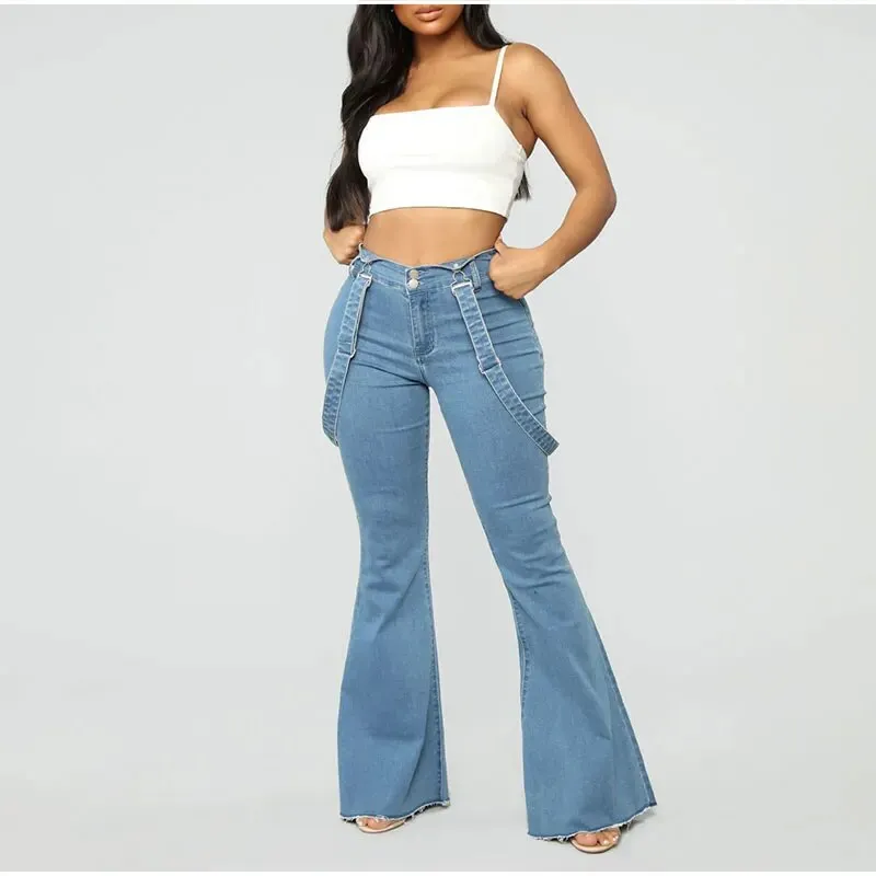 Women's Vintage High Waist Wide Leg Denim Suspender Pants