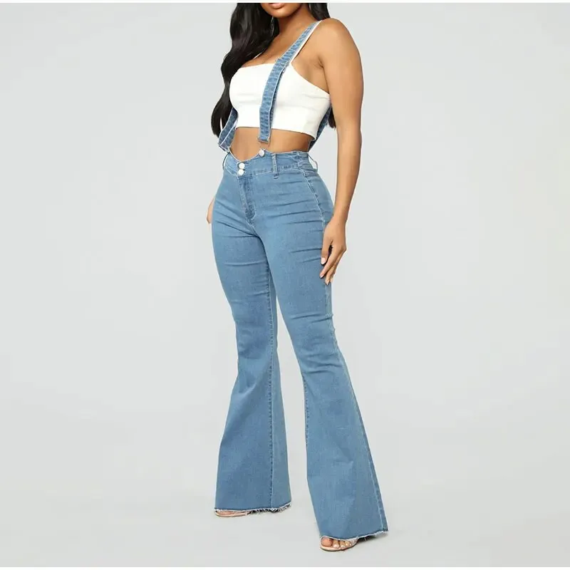 Women's Vintage High Waist Wide Leg Denim Suspender Pants