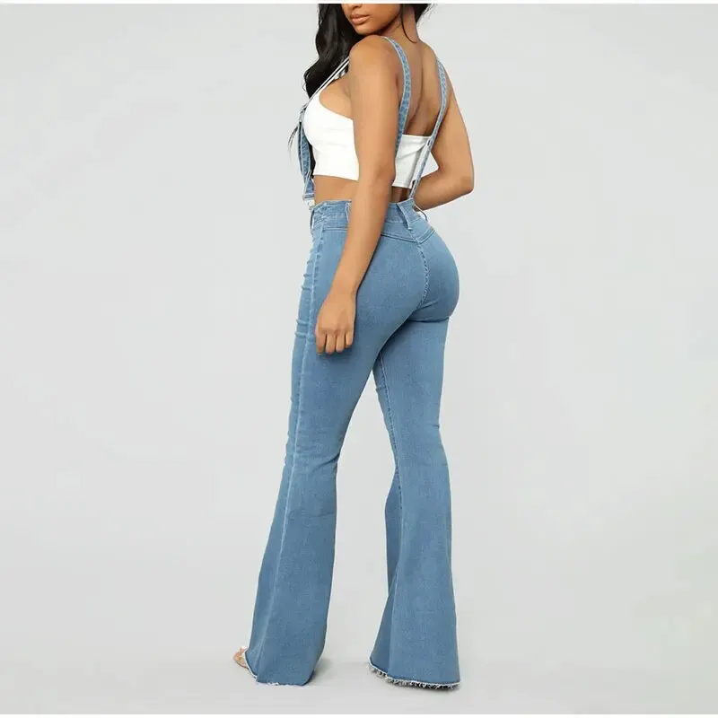 Women's Vintage High Waist Wide Leg Denim Suspender Pants