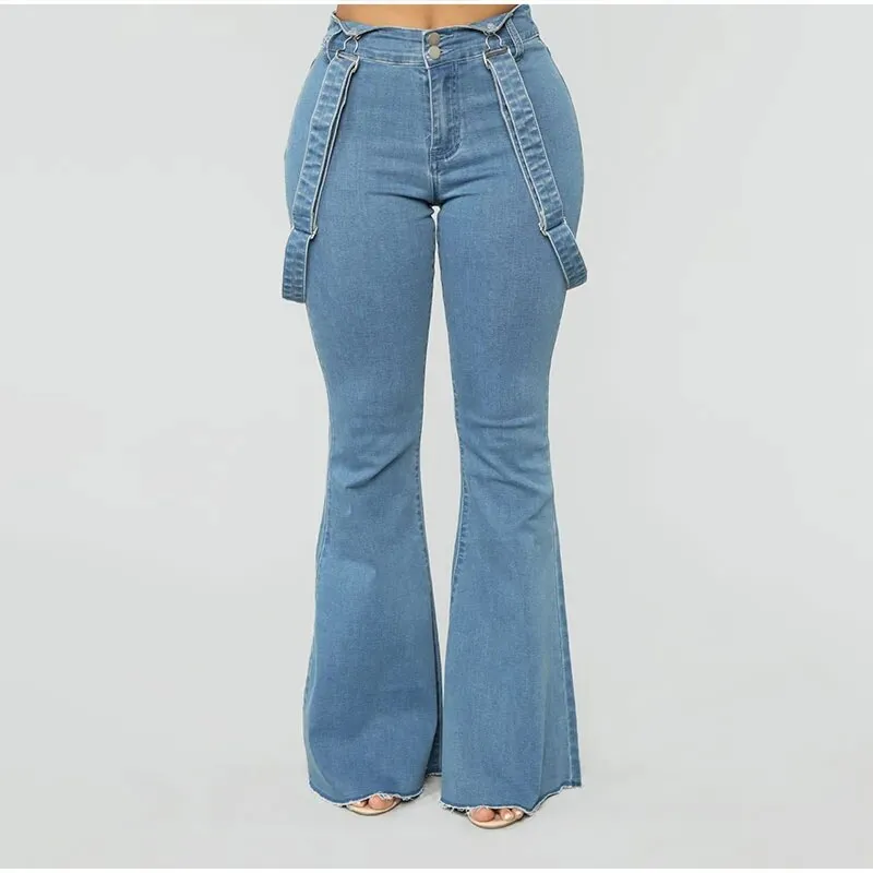 Women's Vintage High Waist Wide Leg Denim Suspender Pants