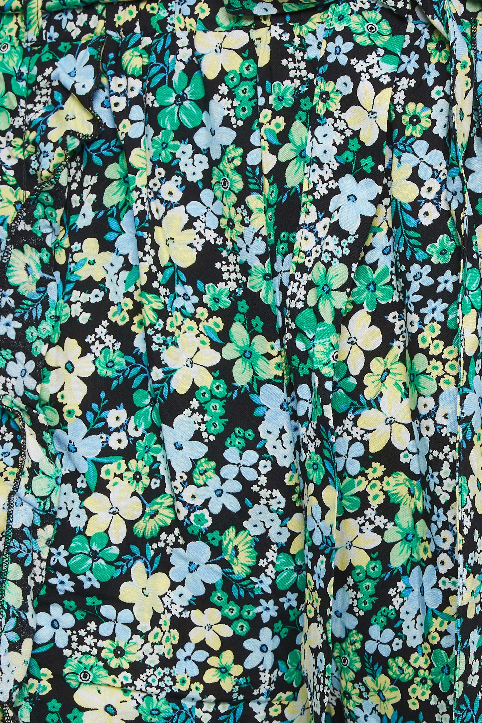 YOURS Curve Wide Leg Trousers - Green Floral Print + Frill Option