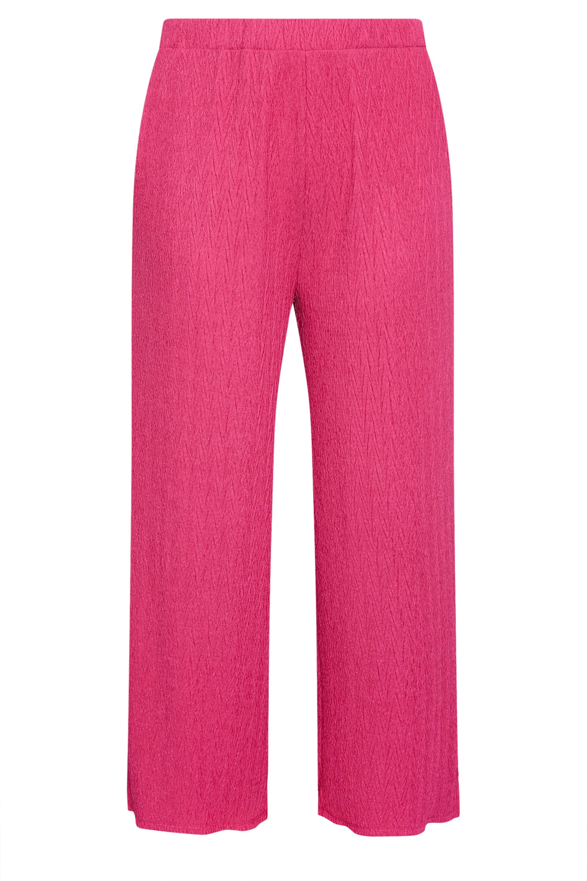 YOURS Pink Crinkle Plisse Wide Leg Trousers Curve - Buy Now