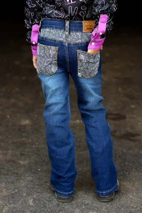 Youth Bootcut Denim Jeans with Space Cowboy Design.